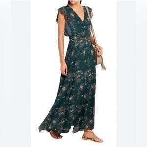 See By Chloe Georgette Floral Maxi Dress, Cap Sleeves, Teal, Garden Party, 12